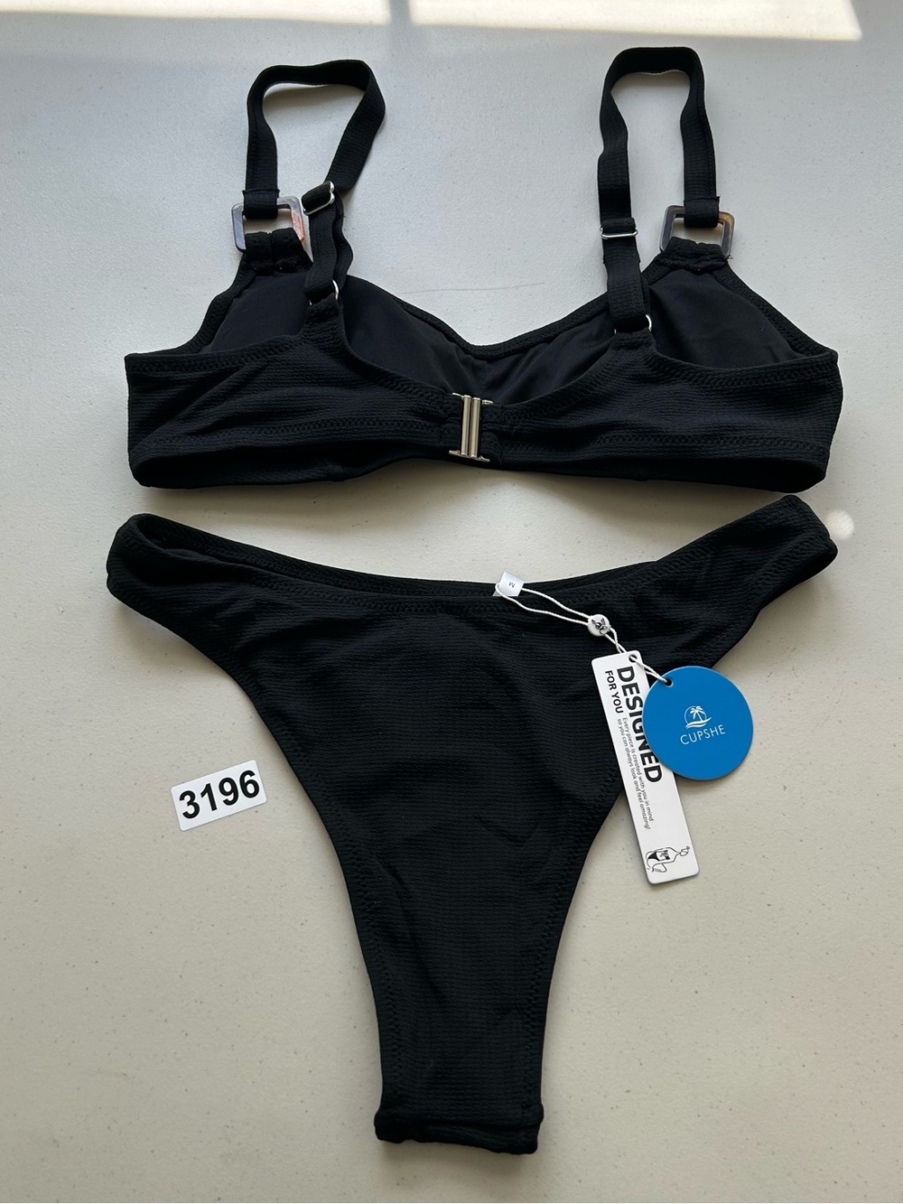 Cupshe Bikini Set Medium Black Ribbed Swimwear New - Picture 6 of 7
